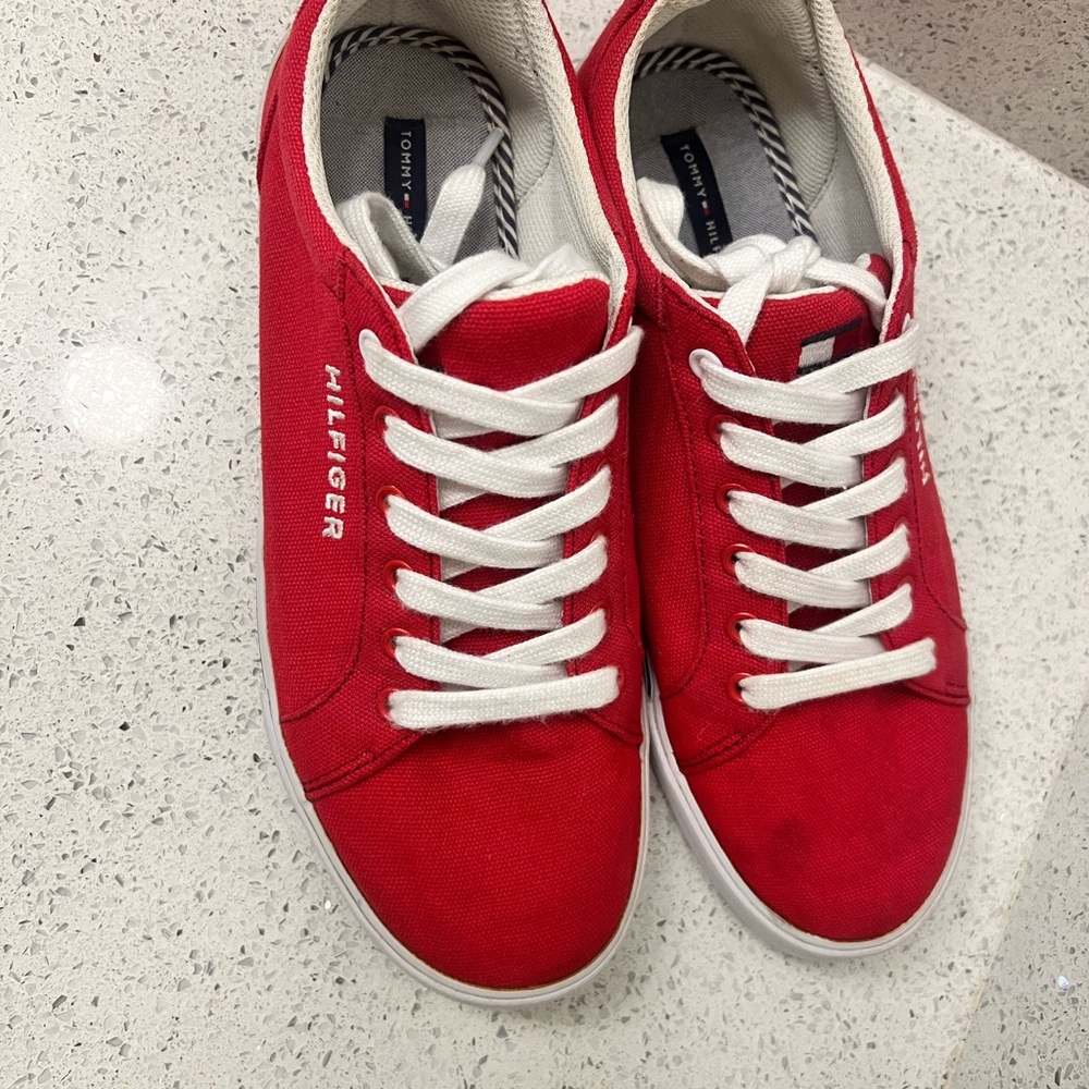 Tommy Hilfiger Red Canvas Low-Top Sneakers with White Laces